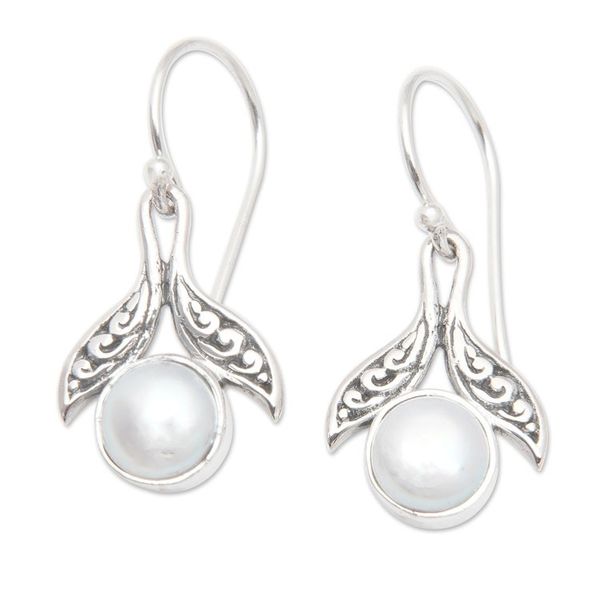 Alternate image for Sterling Silver Cultured Pearl Fishtail Dangle Earrings Celestial Purity