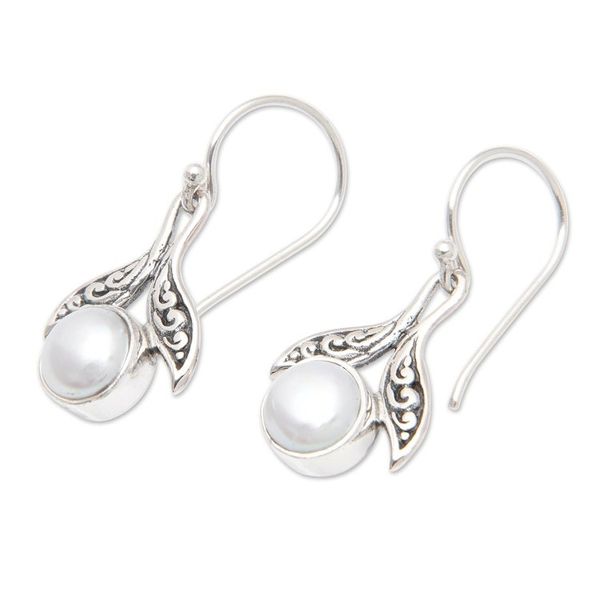 Alternate image for Sterling Silver Cultured Pearl Fishtail Dangle Earrings Celestial Purity