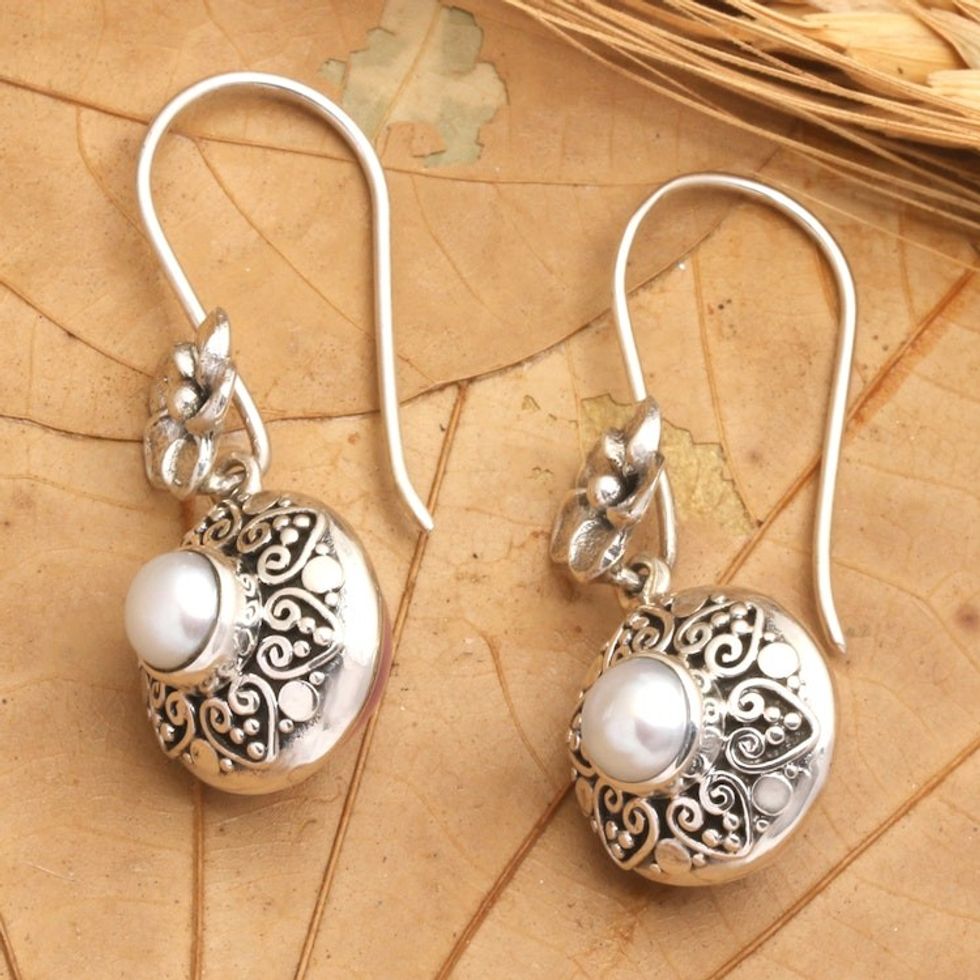 Classic Grey and Pink Cultured Pearl Dangle Earrings 'Pink Sides'