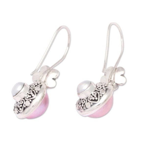 Alternate image for Classic Grey and Pink Cultured Pearl Dangle Earrings Pink Sides