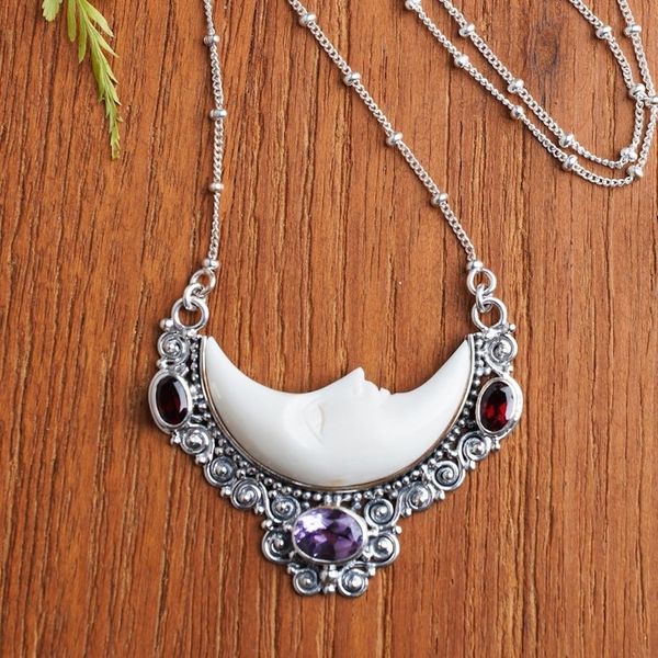 Alternate image for Handcrafted Sterling Silver Moon Necklace with 1-Carat Gems Nocturnal Aura