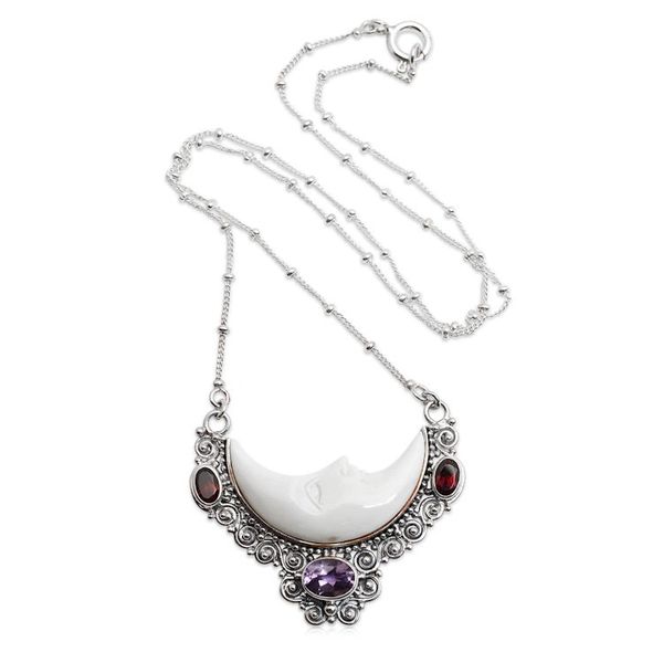 Alternate image for Handcrafted Sterling Silver Moon Necklace with 1-Carat Gems Nocturnal Aura