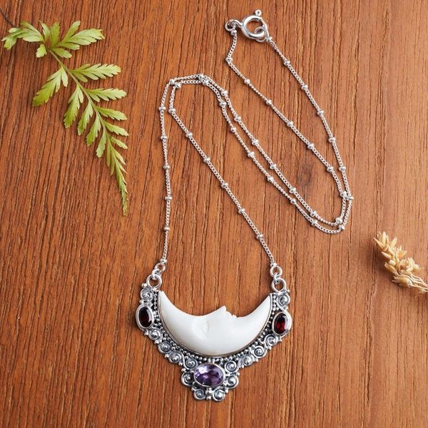 Alternate image for Handcrafted Sterling Silver Moon Necklace with 1-Carat Gems Nocturnal Aura