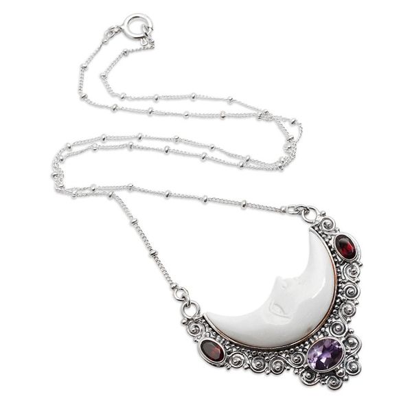 Alternate image for Handcrafted Sterling Silver Moon Necklace with 1-Carat Gems Nocturnal Aura