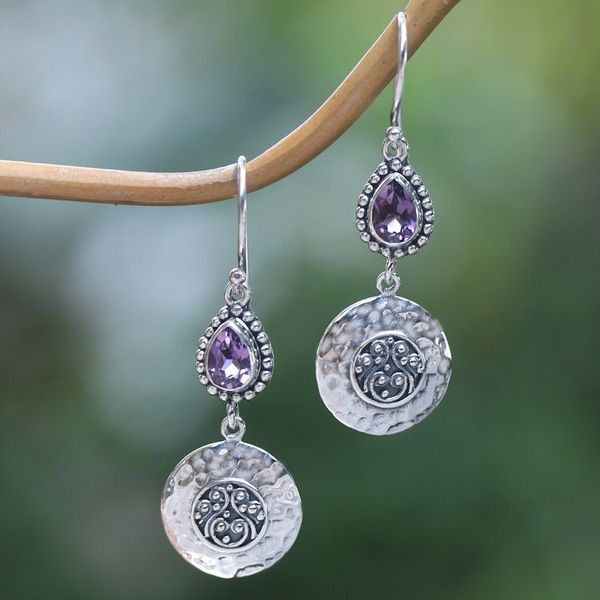 Alternate image for Faceted Pear-Shaped Amethyst Dangle Earrings from Bali Balis Purple Paradise