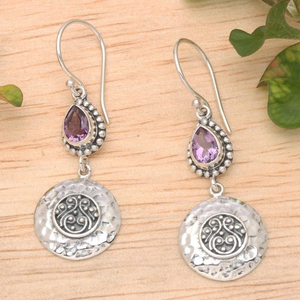 Alternate image for Faceted Pear-Shaped Amethyst Dangle Earrings from Bali Balis Purple Paradise