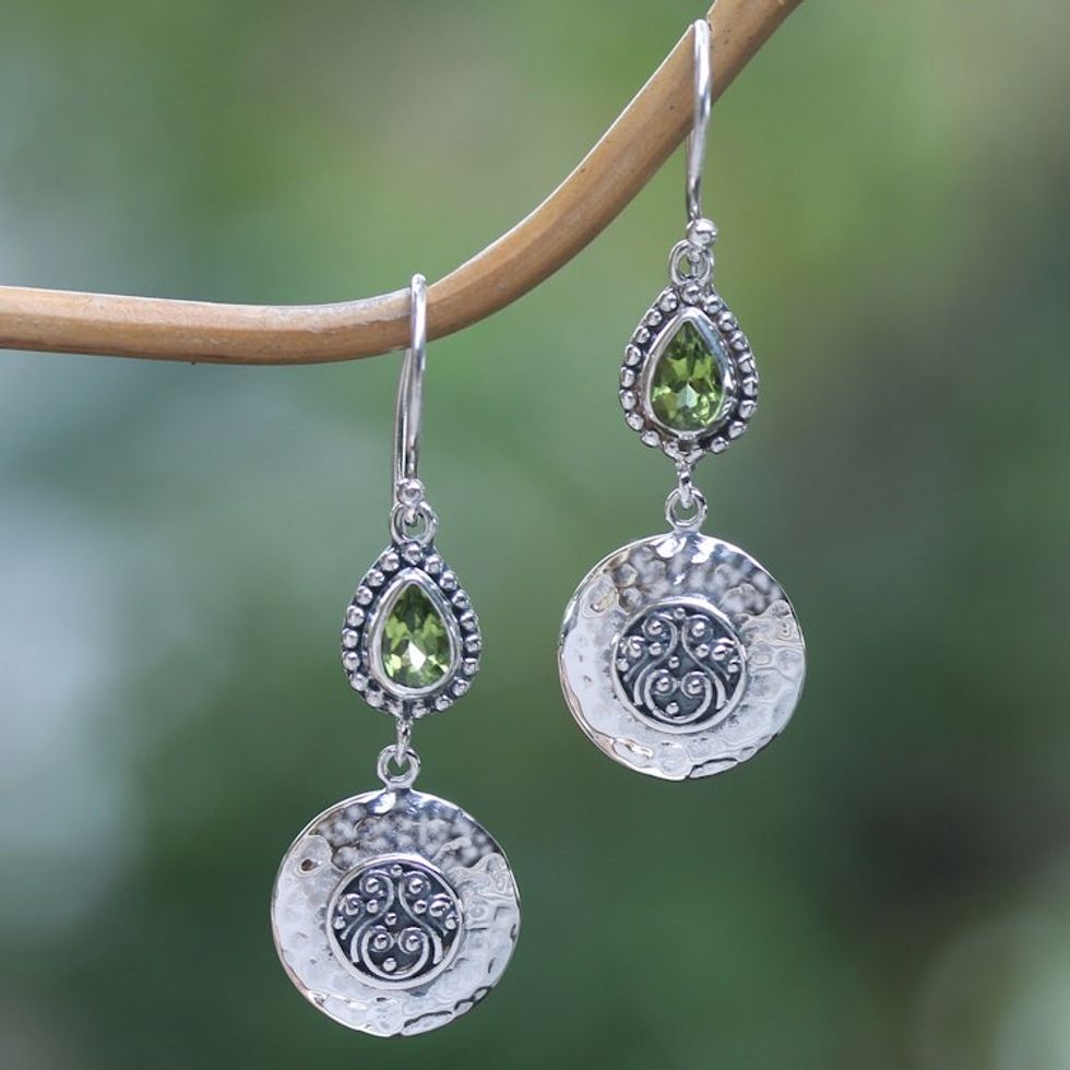 Faceted Pear-Shaped Peridot Dangle Earrings from Bali 'Bali's Green Paradise'