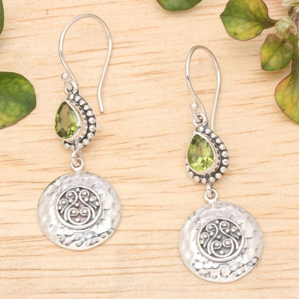 Alternate image for Faceted Pear-Shaped Peridot Dangle Earrings from Bali Balis Green Paradise