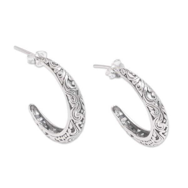 Alternate image for Vine Motif Sterling Silver Half-Hoop Earrings from Bali Twilight Vines