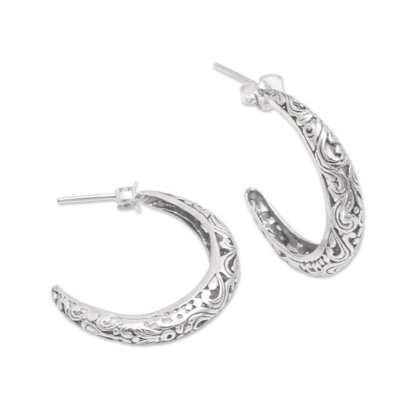 Alternate image for Vine Motif Sterling Silver Half-Hoop Earrings from Bali Twilight Vines