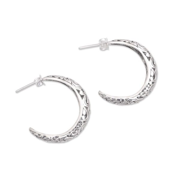 Alternate image for Vine Motif Sterling Silver Half-Hoop Earrings from Bali Twilight Vines