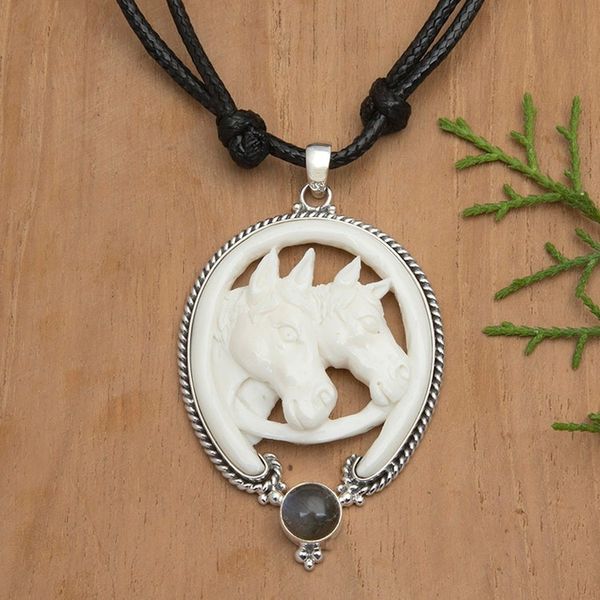 Alternate image for Horse-Themed Adjustable Pendant Necklace with Labradorite Courage Horse
