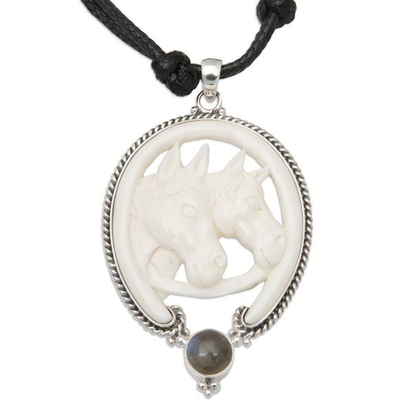 Alternate image for Horse-Themed Adjustable Pendant Necklace with Labradorite Courage Horse
