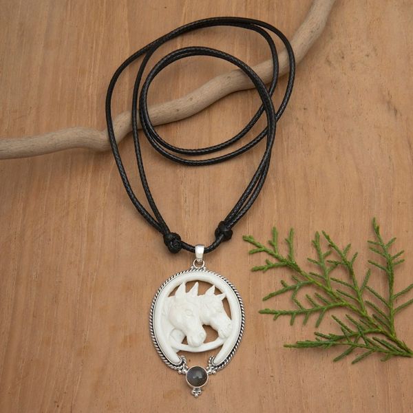 Alternate image for Horse-Themed Adjustable Pendant Necklace with Labradorite Courage Horse