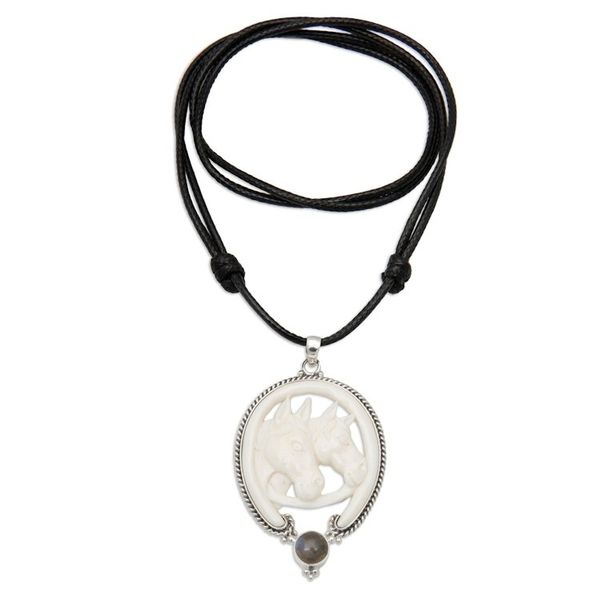 Alternate image for Horse-Themed Adjustable Pendant Necklace with Labradorite Courage Horse