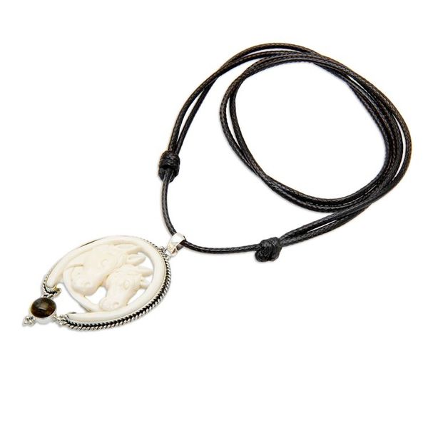Alternate image for Horse-Themed Adjustable Pendant Necklace with Labradorite Courage Horse