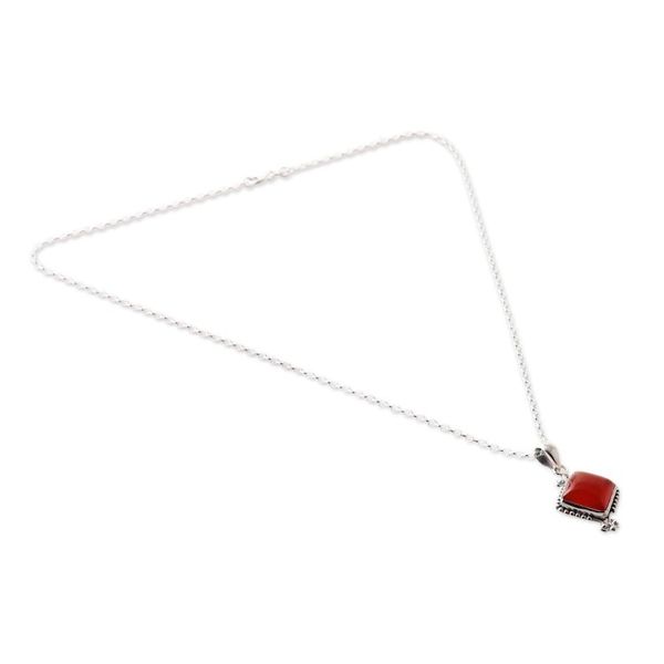 Alternate image for Polished Sterling Silver Natural Carnelian Pendant Necklace Manor of the Courageous