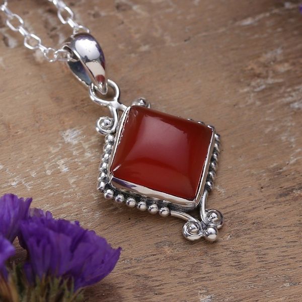 Alternate image for Polished Sterling Silver Natural Carnelian Pendant Necklace Manor of the Courageous