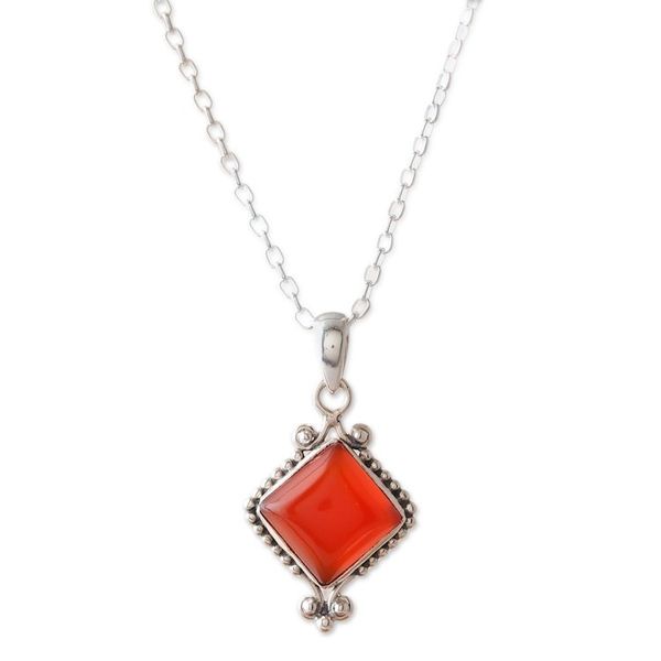 Alternate image for Polished Sterling Silver Natural Carnelian Pendant Necklace Manor of the Courageous