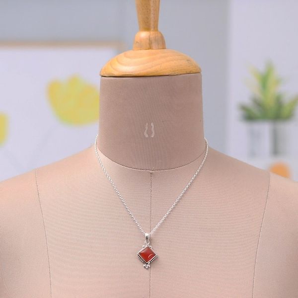 Alternate image for Polished Sterling Silver Natural Carnelian Pendant Necklace Manor of the Courageous