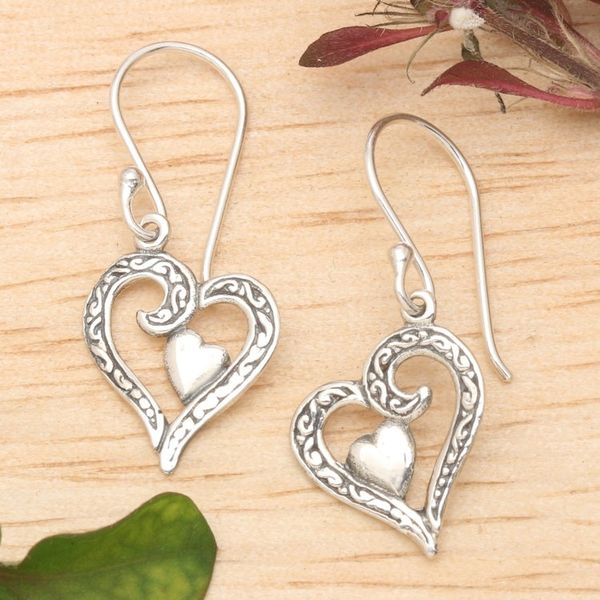 Alternate image for Polished Heart-Shaped Sterling Silver Dangle Earrings Swinging Heart