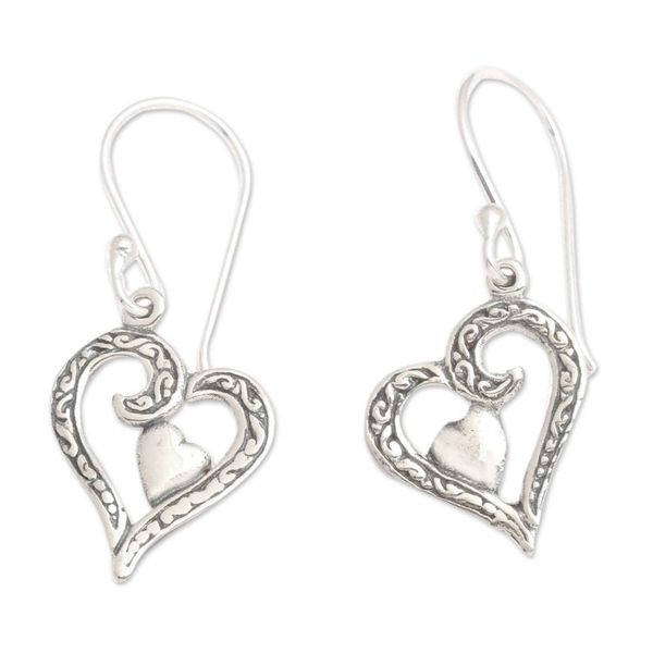 Alternate image for Polished Heart-Shaped Sterling Silver Dangle Earrings Swinging Heart