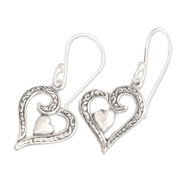 Alternate image for Polished Heart-Shaped Sterling Silver Dangle Earrings Swinging Heart