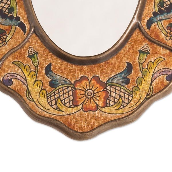 Alternate image for Brown Floral Reverse-Painted Glass Wall Mirror from Peru Caramel Colonial Wreath