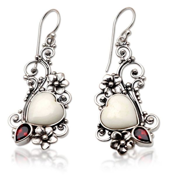 Alternate image for Garnet and Bone Heart-Shaped Dangle Earrings Love Grows Strong