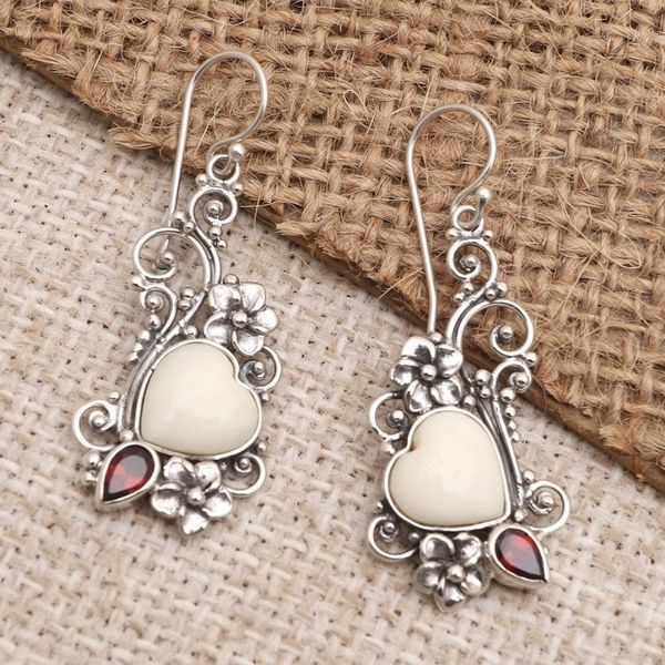 Alternate image for Garnet and Bone Heart-Shaped Dangle Earrings Love Grows Strong