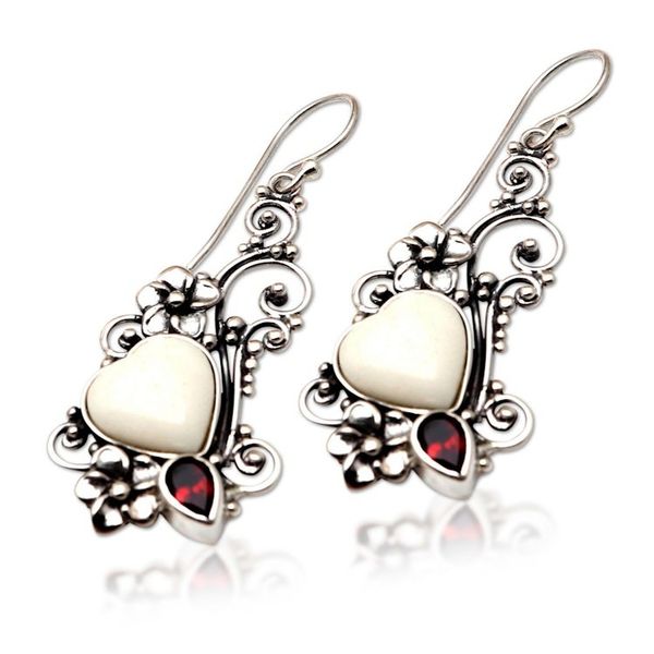 Alternate image for Garnet and Bone Heart-Shaped Dangle Earrings Love Grows Strong