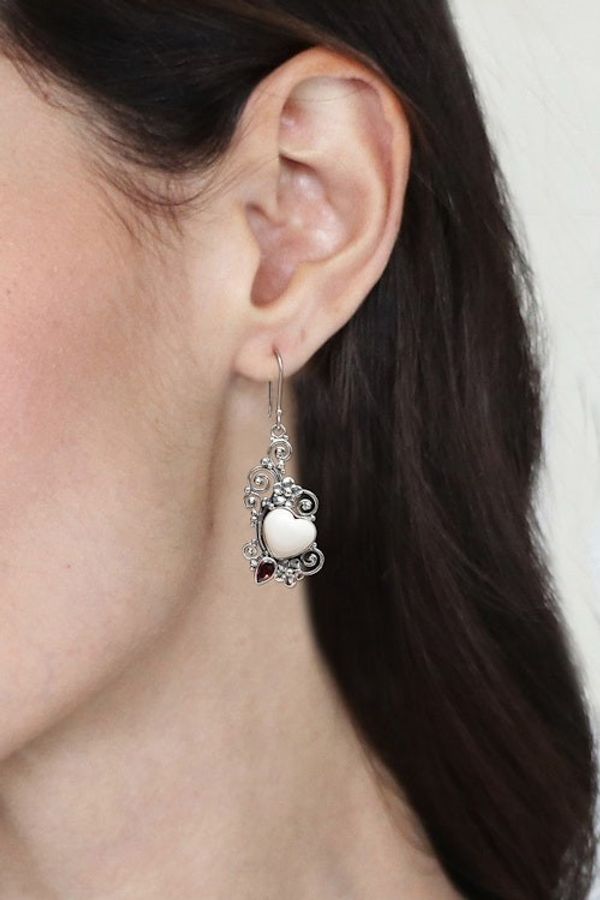 Alternate image for Garnet and Bone Heart-Shaped Dangle Earrings Love Grows Strong