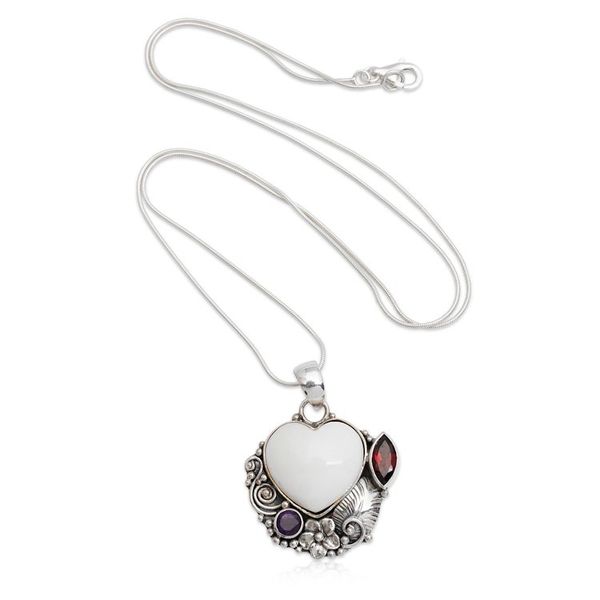 Alternate image for Amethyst and Garnet Heart-Themed Pendant Necklace Garden of Love