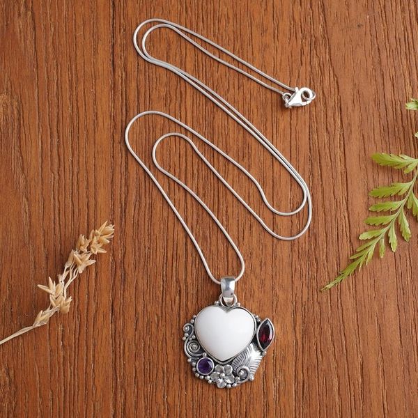 Alternate image for Amethyst and Garnet Heart-Themed Pendant Necklace Garden of Love