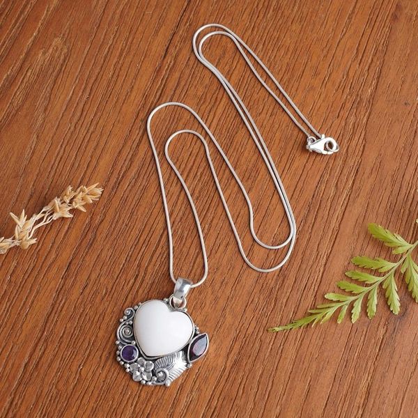 Alternate image for Amethyst and Garnet Heart-Themed Pendant Necklace Garden of Love