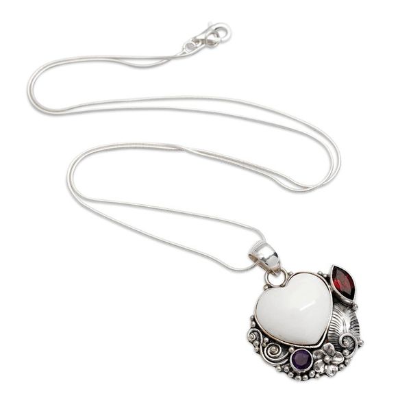 Alternate image for Amethyst and Garnet Heart-Themed Pendant Necklace Garden of Love