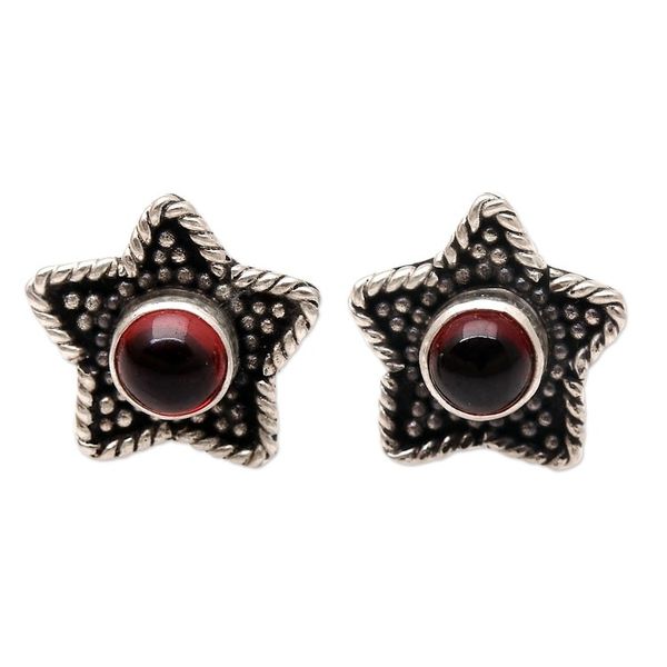 Alternate image for Handmade Garnet Stud Earrings with Star Motif Crimson Star