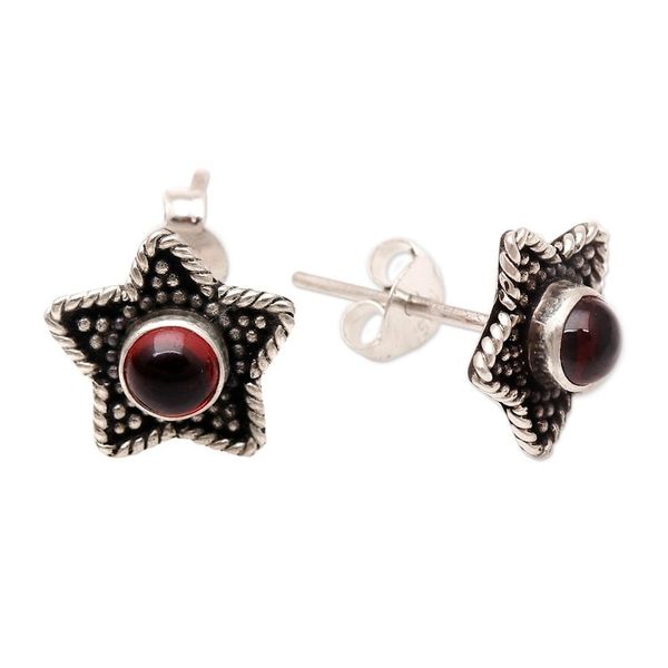 Alternate image for Handmade Garnet Stud Earrings with Star Motif Crimson Star