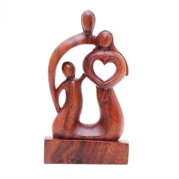 Alternate image for Hand-Carved Polished Abstract Wood Sculpture of a Family Modern Family
