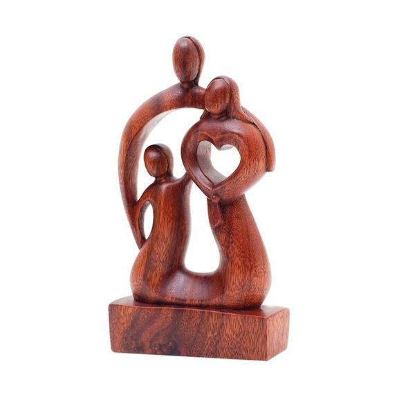Alternate image for Hand-Carved Polished Abstract Wood Sculpture of a Family Modern Family