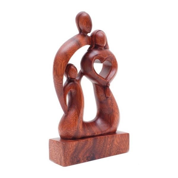 Alternate image for Hand-Carved Polished Abstract Wood Sculpture of a Family Modern Family
