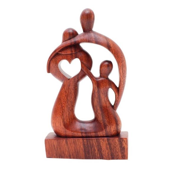 Alternate image for Hand-Carved Polished Abstract Wood Sculpture of a Family Modern Family