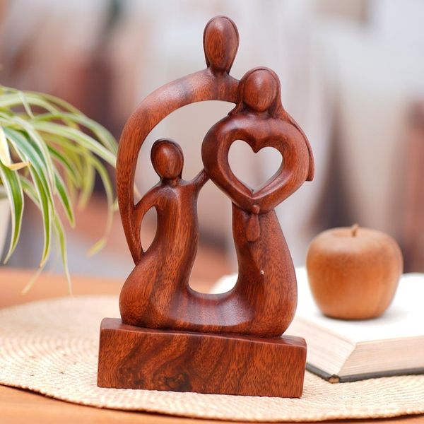 Alternate image for Hand-Carved Polished Abstract Wood Sculpture of a Family Modern Family