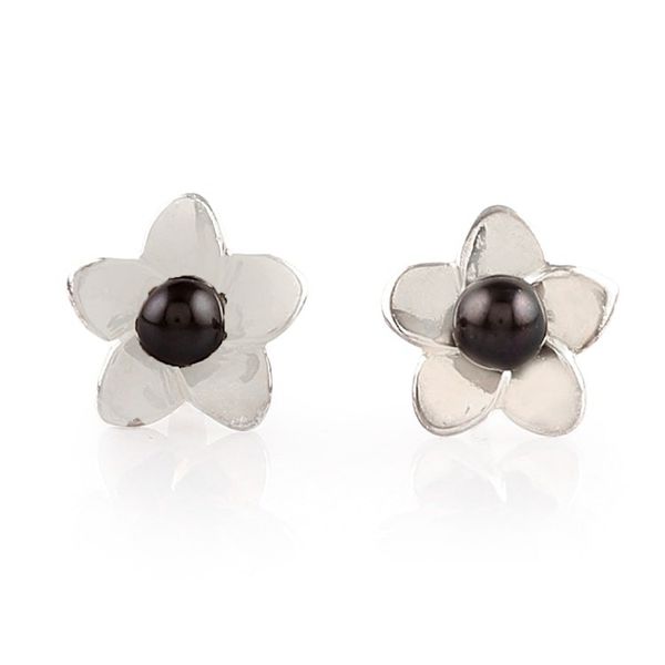 Alternate image for Rhodium-Plated Button Earrings with Grey Cultured Pearls Jasmine Puissance