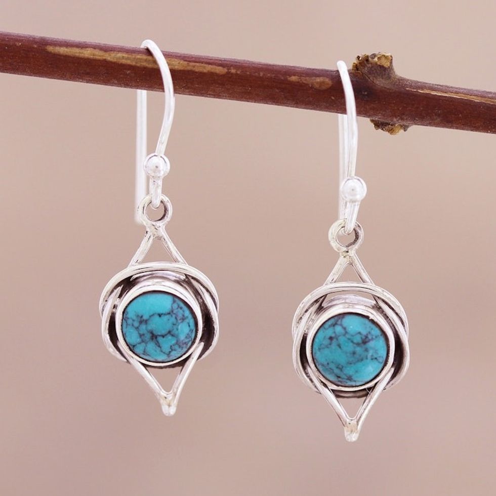 Sterling Silver Earrings with Reconstituted Turquoise 'Intricate Twirl in Turquoise'