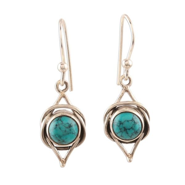 Alternate image for Sterling Silver Earrings with Reconstituted Turquoise Intricate Twirl in Turquoise