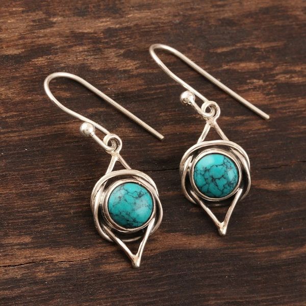 Alternate image for Sterling Silver Earrings with Reconstituted Turquoise Intricate Twirl in Turquoise