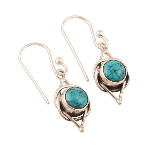 Alternate image for Sterling Silver Earrings with Reconstituted Turquoise Intricate Twirl in Turquoise