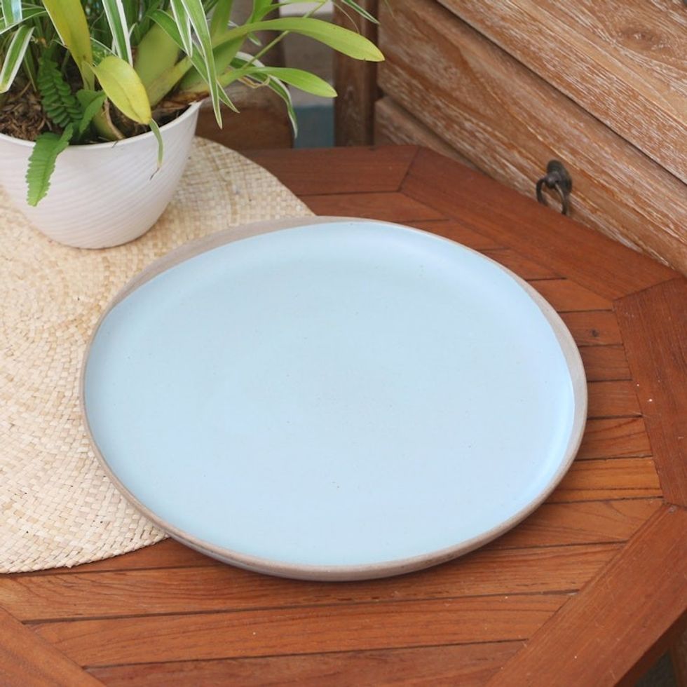 Artisan Crafted Round Ceramic Platter 'Blue Bounty'