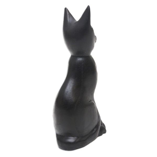 Alternate image for Black Cat Sculpture Hand-Carved from Jempinis Wood in Bali Cunning Black Cat